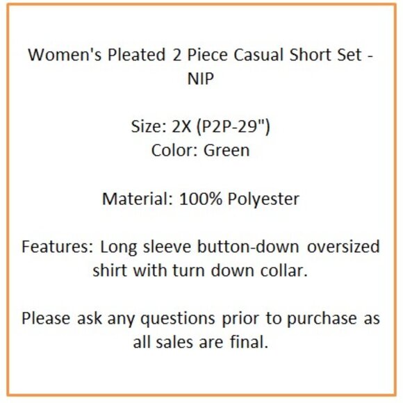 Women's Pleated 2 Piece Casual Short Set - NIP - Picture 6 of 7